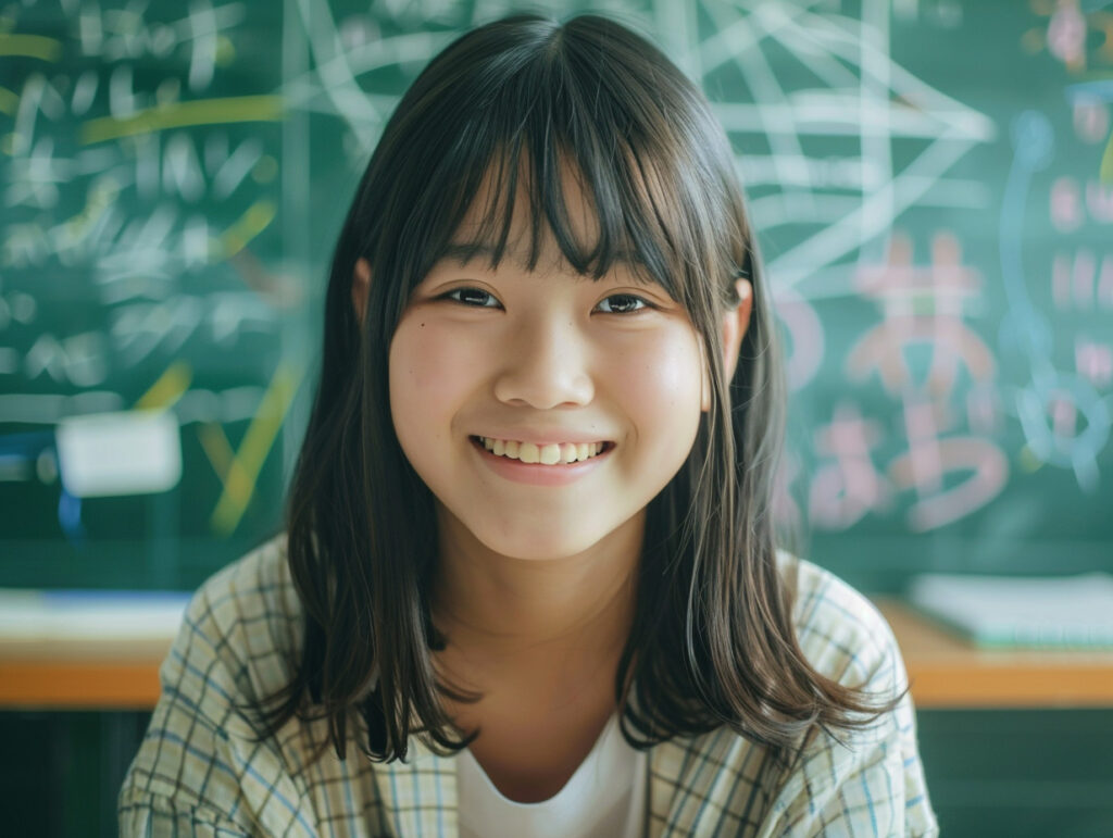 笑顔の中学生