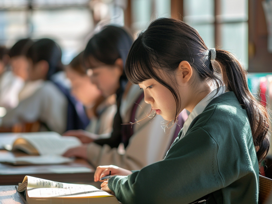 危機感を感じながら勉強する学生