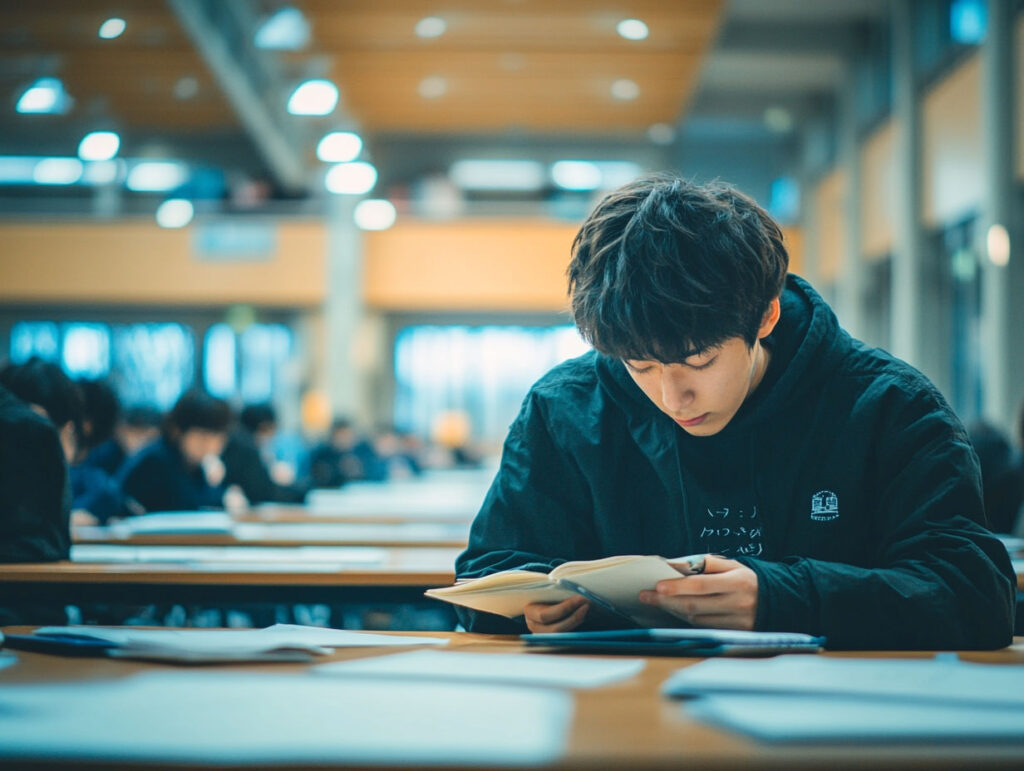 英語の長文を読む学生