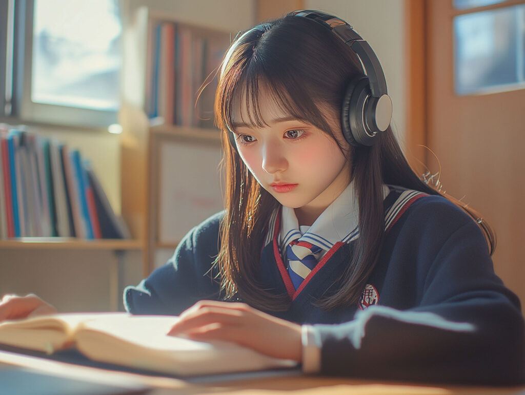 リスニング問題を受ける女子学生