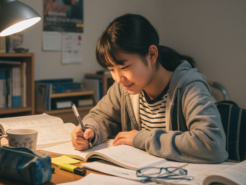 自宅学習で英語を頑張る子供