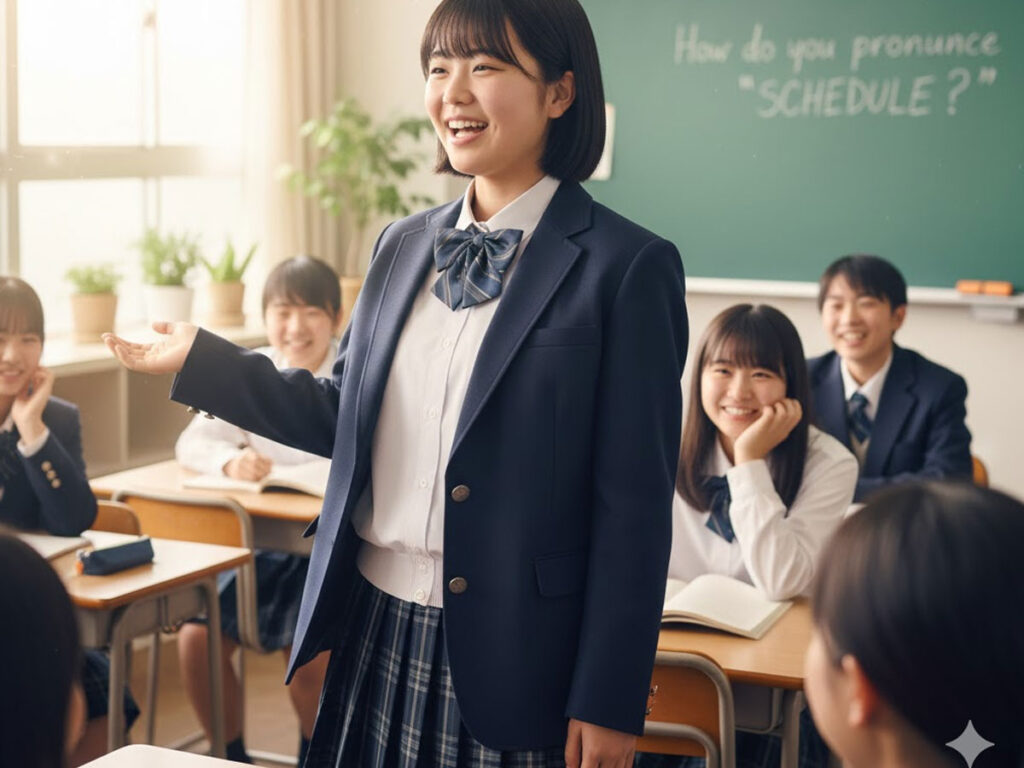 英語でハキハキと話す学生