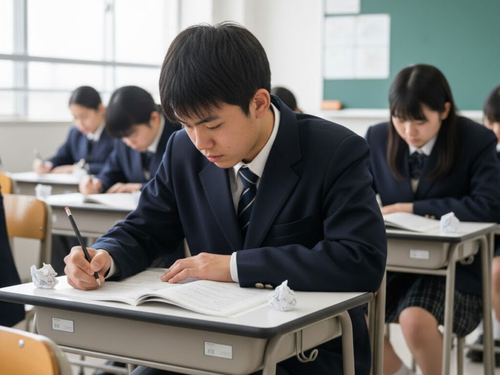 英語のテストを解く高校のクラス