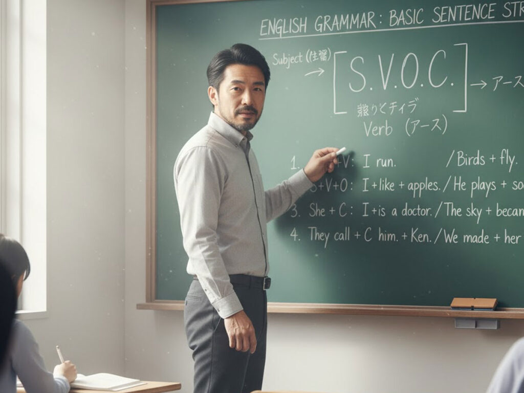 動詞について教える英語教師